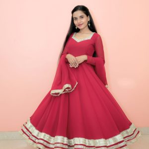 Maroon Red Georgette Anarkali Suit with Dupatta
