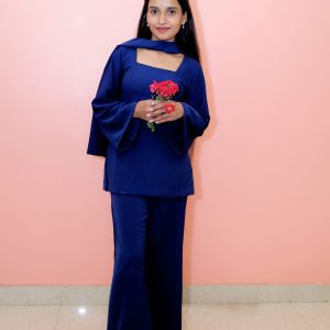 Women Navy Blue Ethnic Kurta Palazzo Set